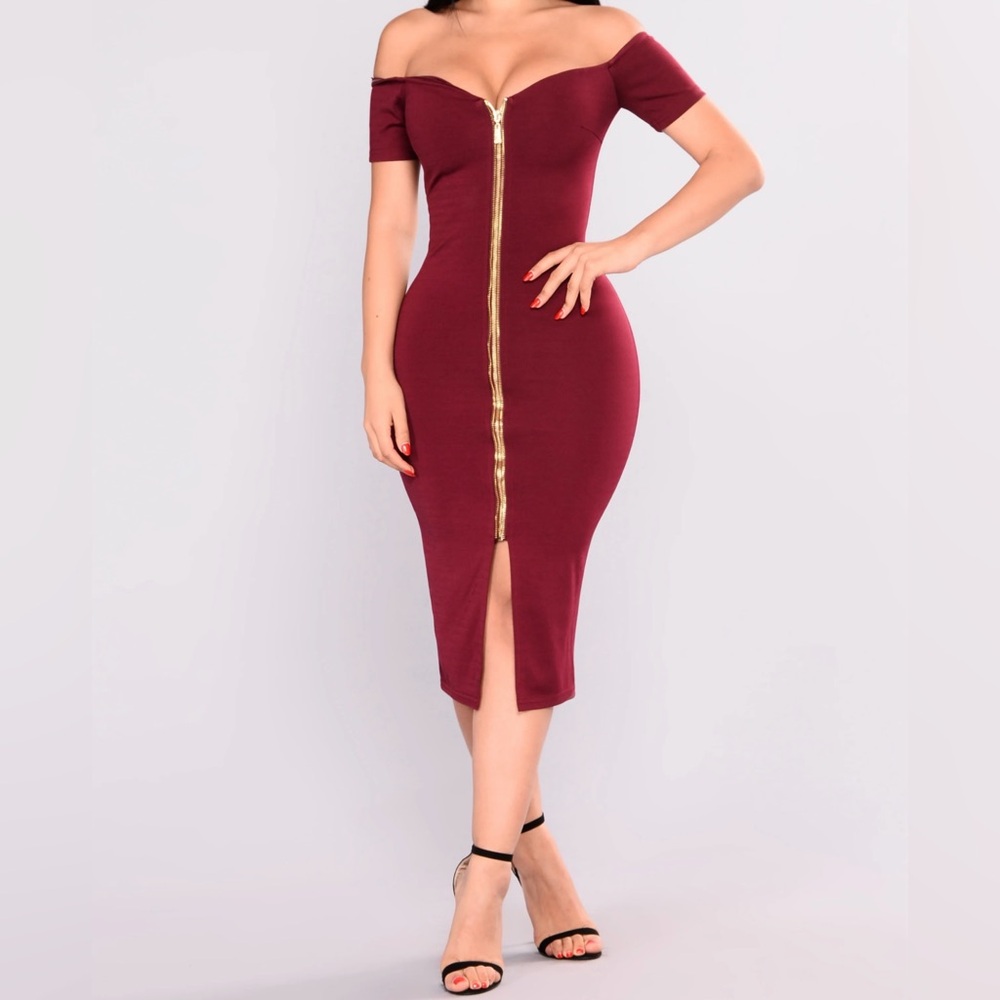 Zipper Midi Dress Wine Fashion Nova XSmall NWT